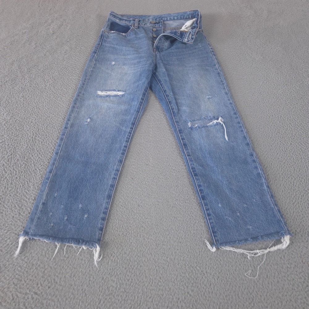 Gap Jeans Womens 6/28 Boyfriend Mid Rise Distressed Cotton Raw Hem Button Fly